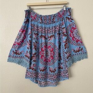NWT entro Blue Pink Floral Off-Shoulder Blouse L